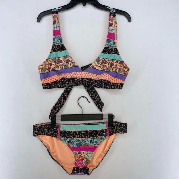 Seafolly Australia 2pc Women's Floral Striped Bikini Set Size 16 - Picture 3 of 8